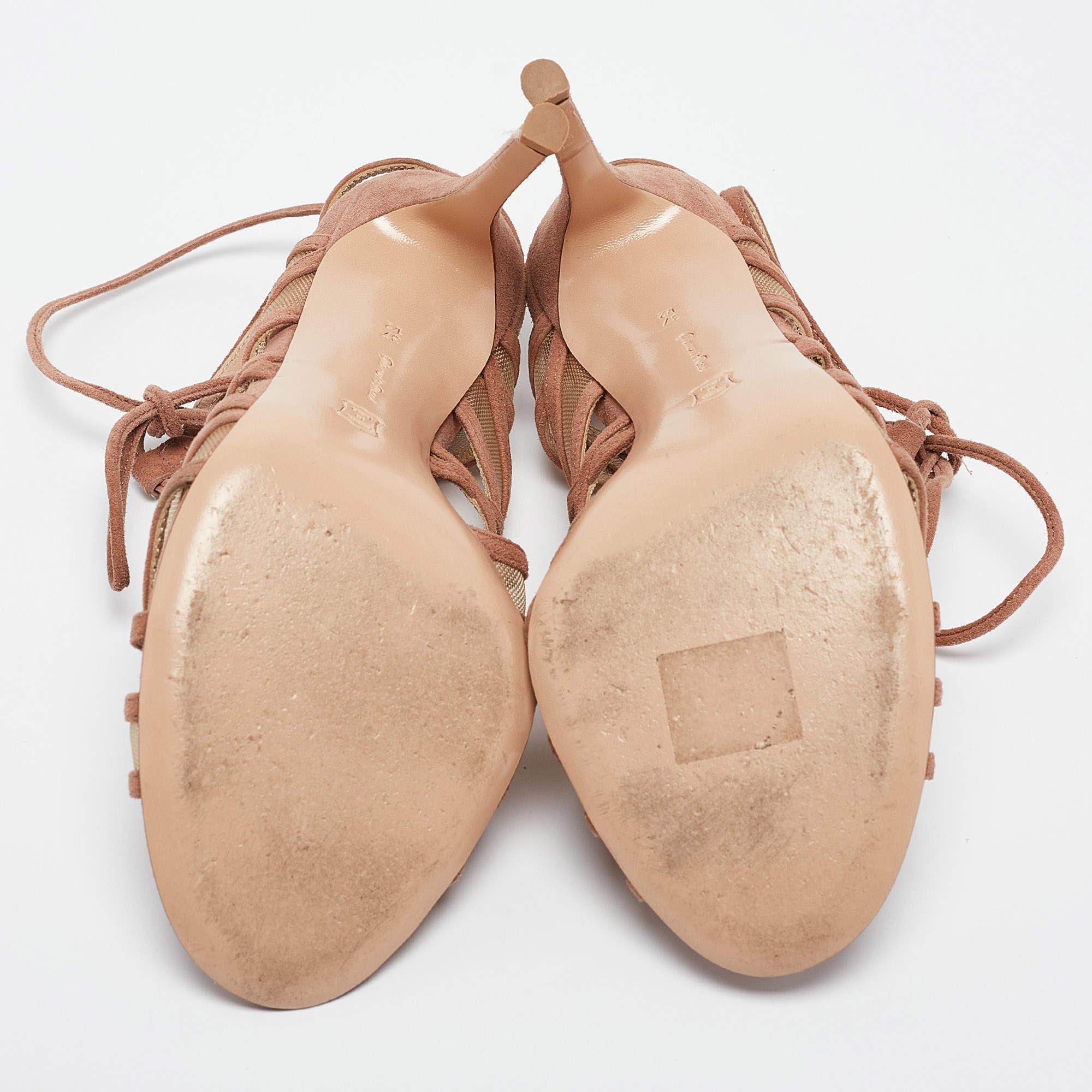 Gianvito Rossi Brown Suede and Mesh Adria Sandals Size 37.5 For Sale 2