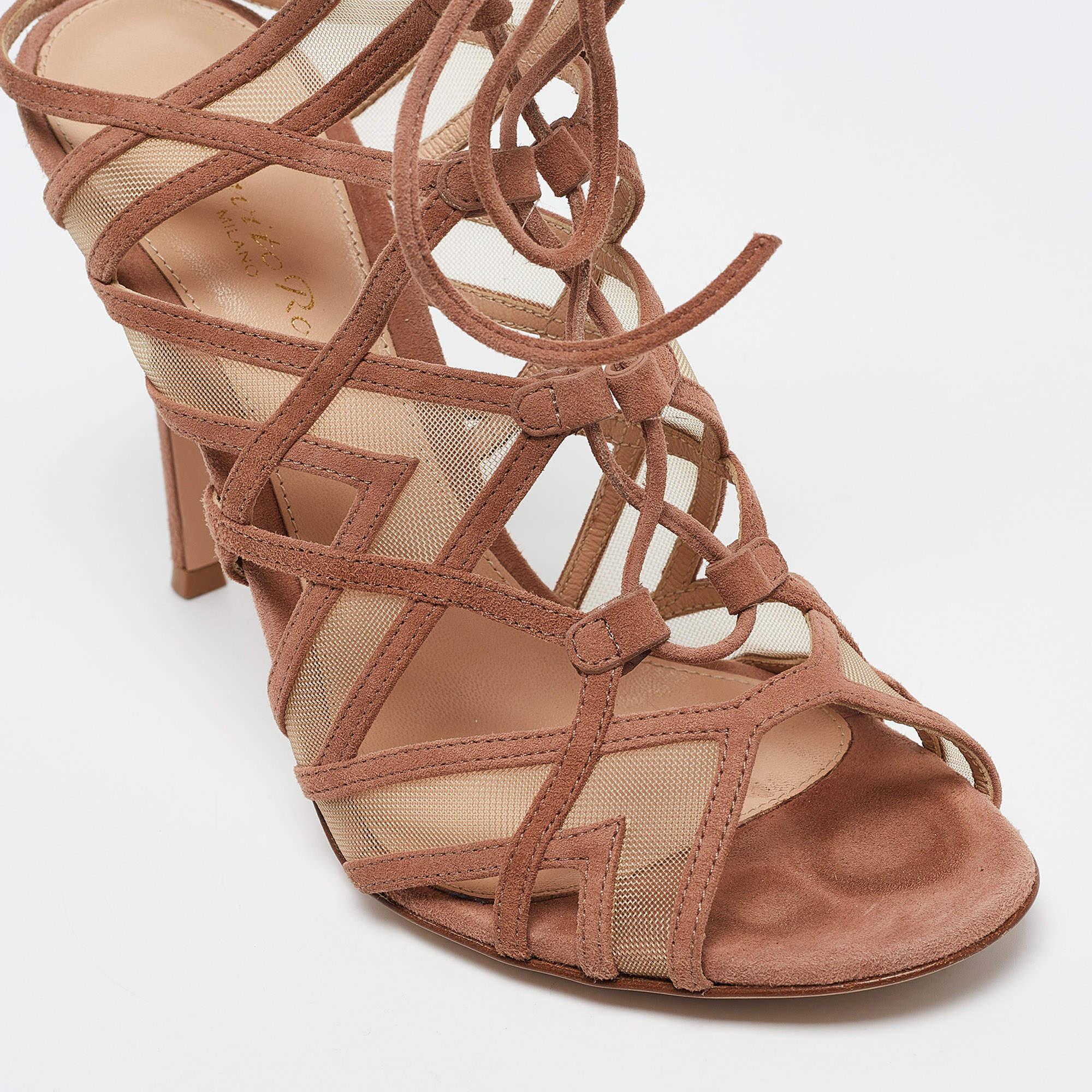 Gianvito Rossi Brown Suede and Mesh Adria Sandals Size 37.5 For Sale 3