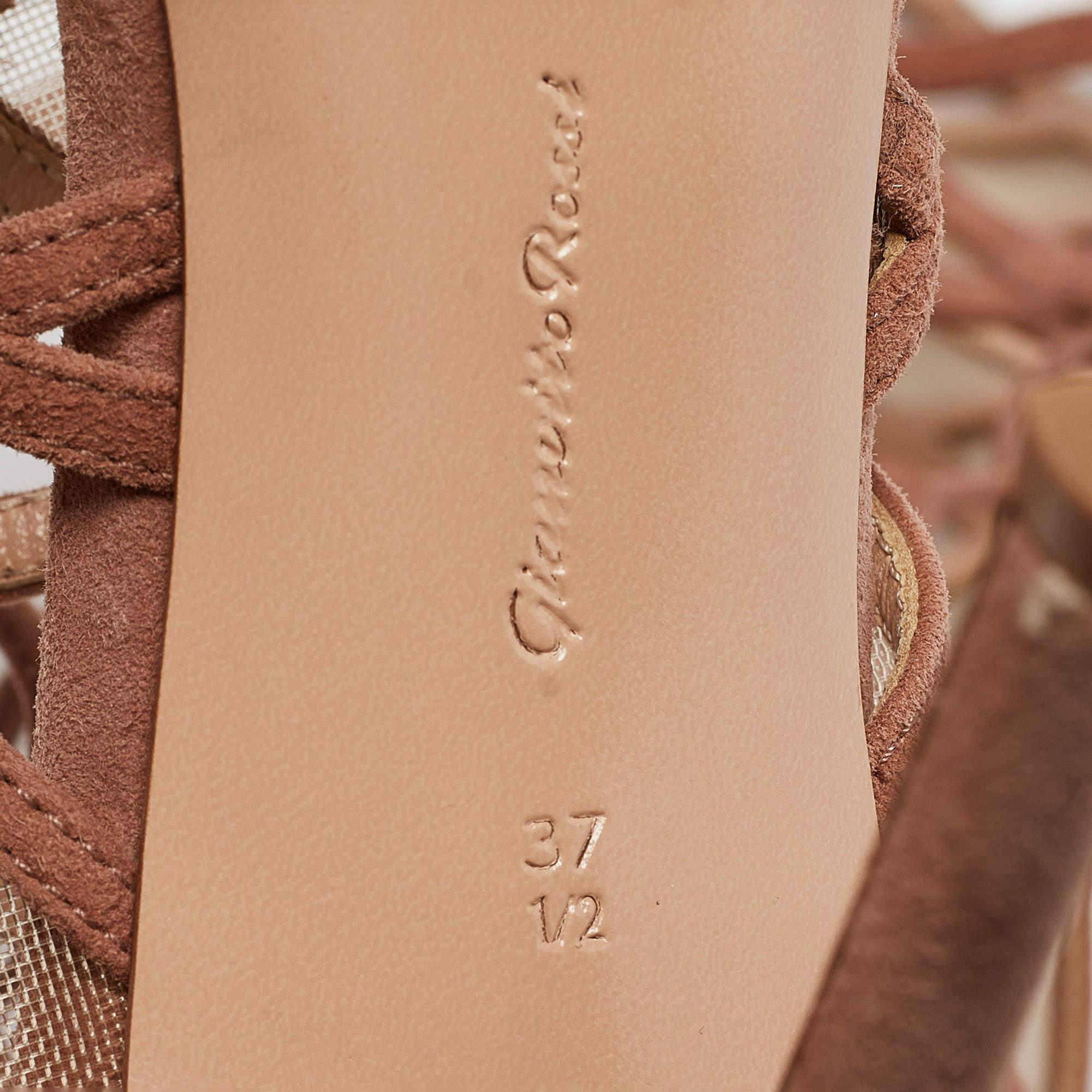 Gianvito Rossi Brown Suede and Mesh Adria Sandals Size 37.5 For Sale 4