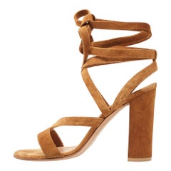 Gianvito Rossi Brown Suede Ankle Wrap Sandals Size 38