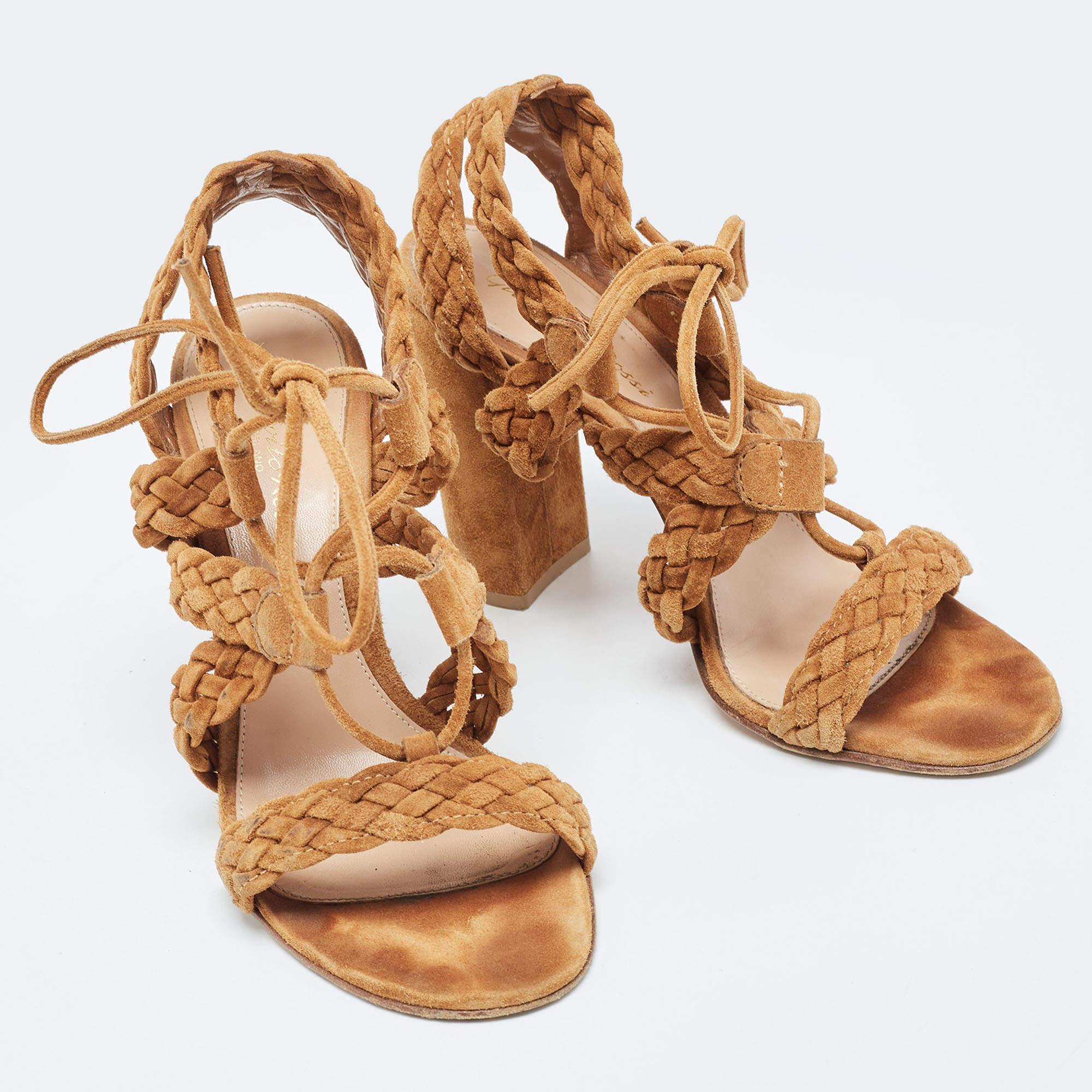 Women's Gianvito Rossi Brown Suede Strappy Sandals Size 37.5 For Sale