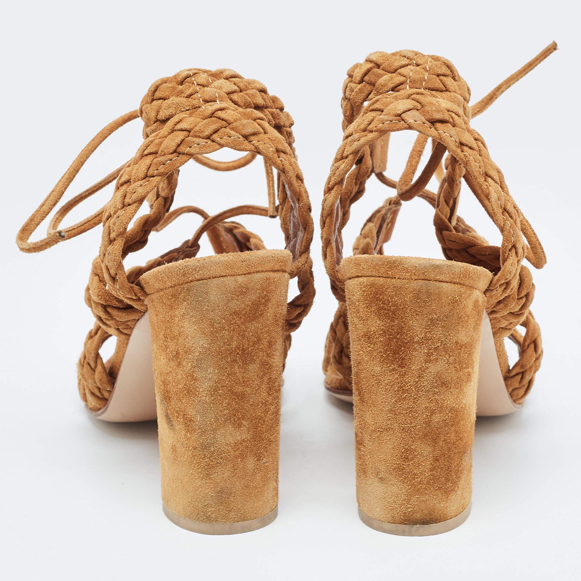Gianvito Rossi Brown Suede Strappy Sandals Size 37.5 For Sale 1