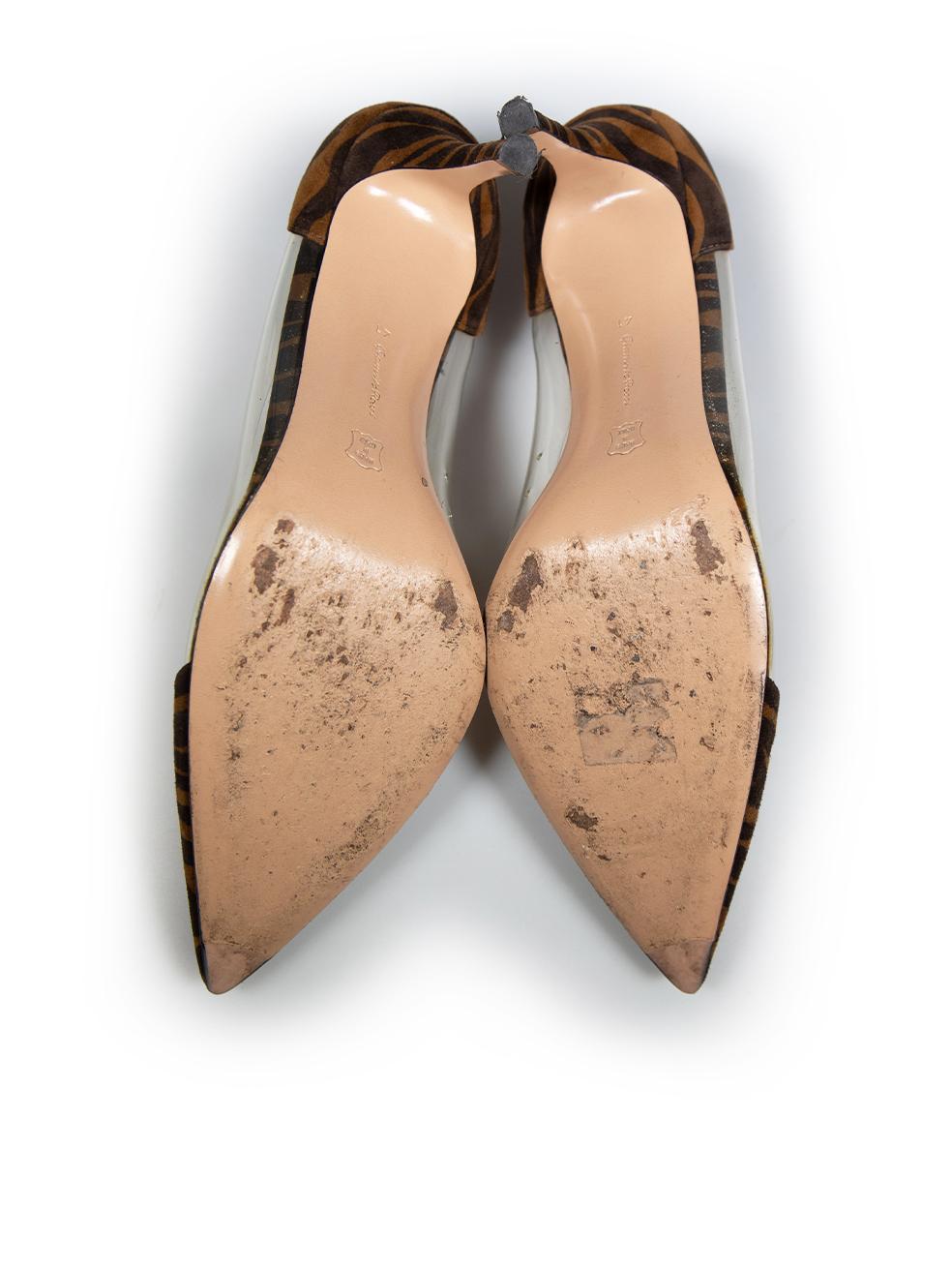 Gianvito Rossi Pumps in camoscio marrone con stampa zebrata e plexi in PVC taglia IT 41 In condizioni buone in vendita a London, GB