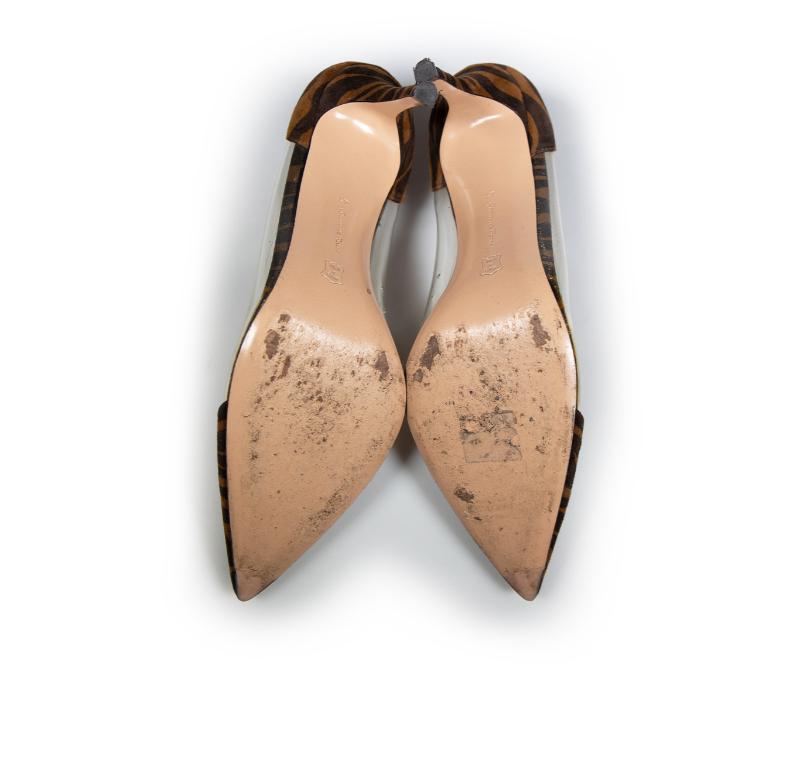 Gianvito Rossi Brown Suede Zebra Print Plexi PVC Pumps Size IT 41 In Excellent Condition For Sale In London, GB