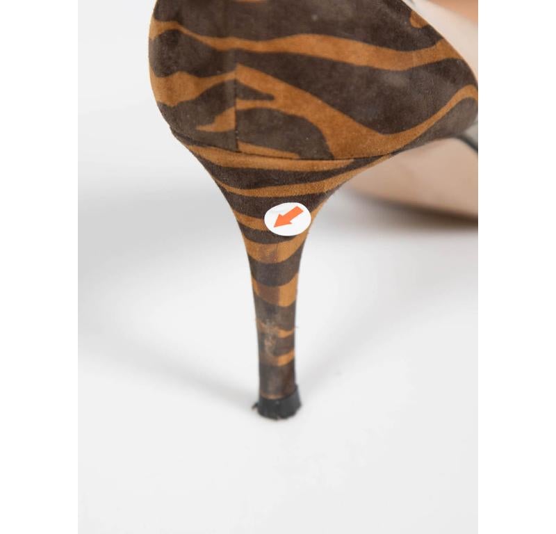 Women's Gianvito Rossi Brown Suede Zebra Print Plexi PVC Pumps Size IT 41 For Sale
