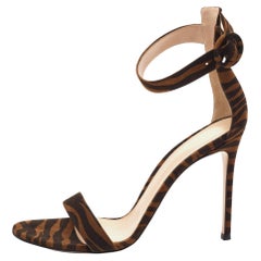 Gianvito Rossi Brown Suede Zebra Print Portofino Ankle Strap Sandals Size 41