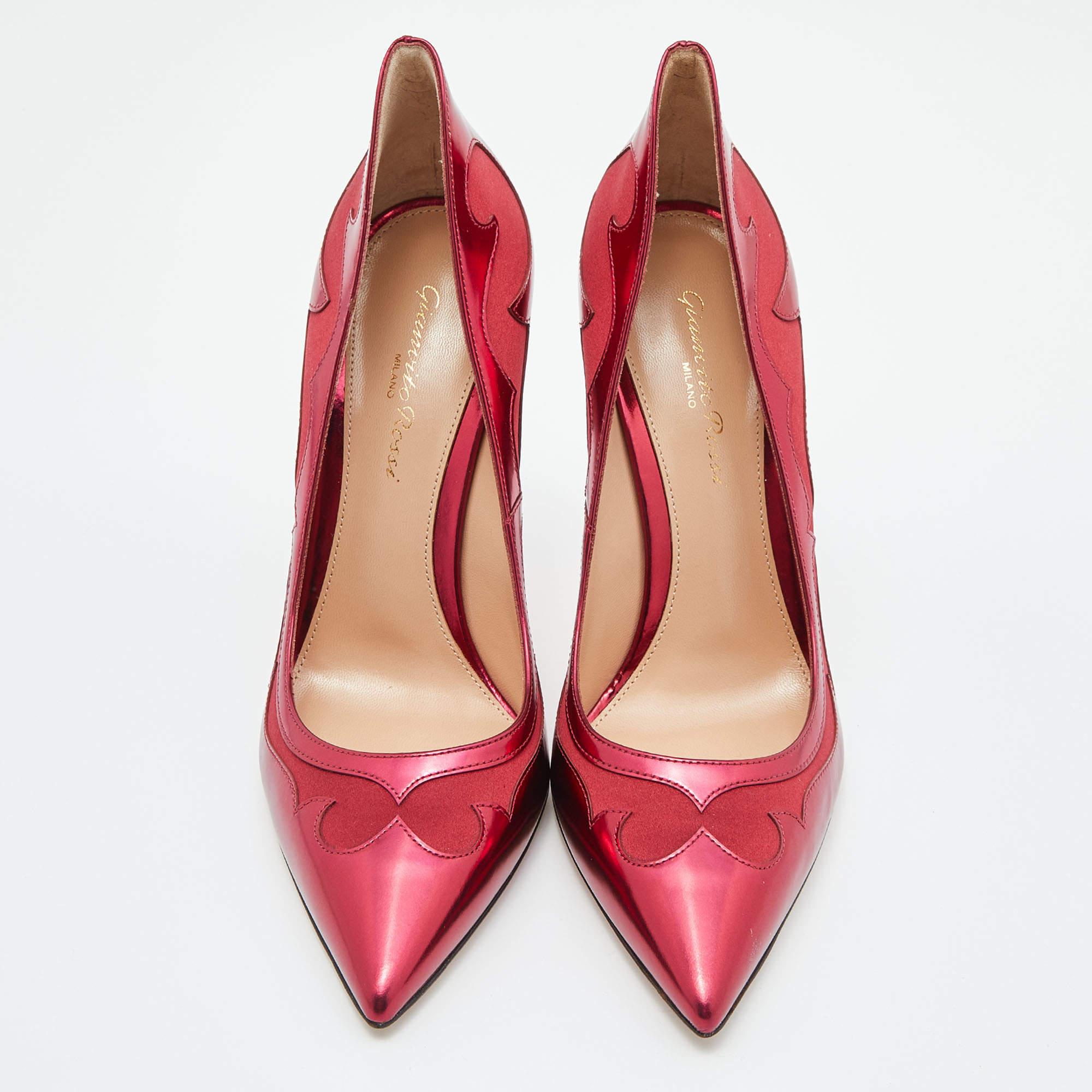 Crafted using leather & satin, these Gianvito Rossi pumps are meant to add a sophisticated finish to your look of the day. The designer pumps feature pointed toes, leather lining, and 10.5 cm heels.

Includes: Original Box, Info Card, Original