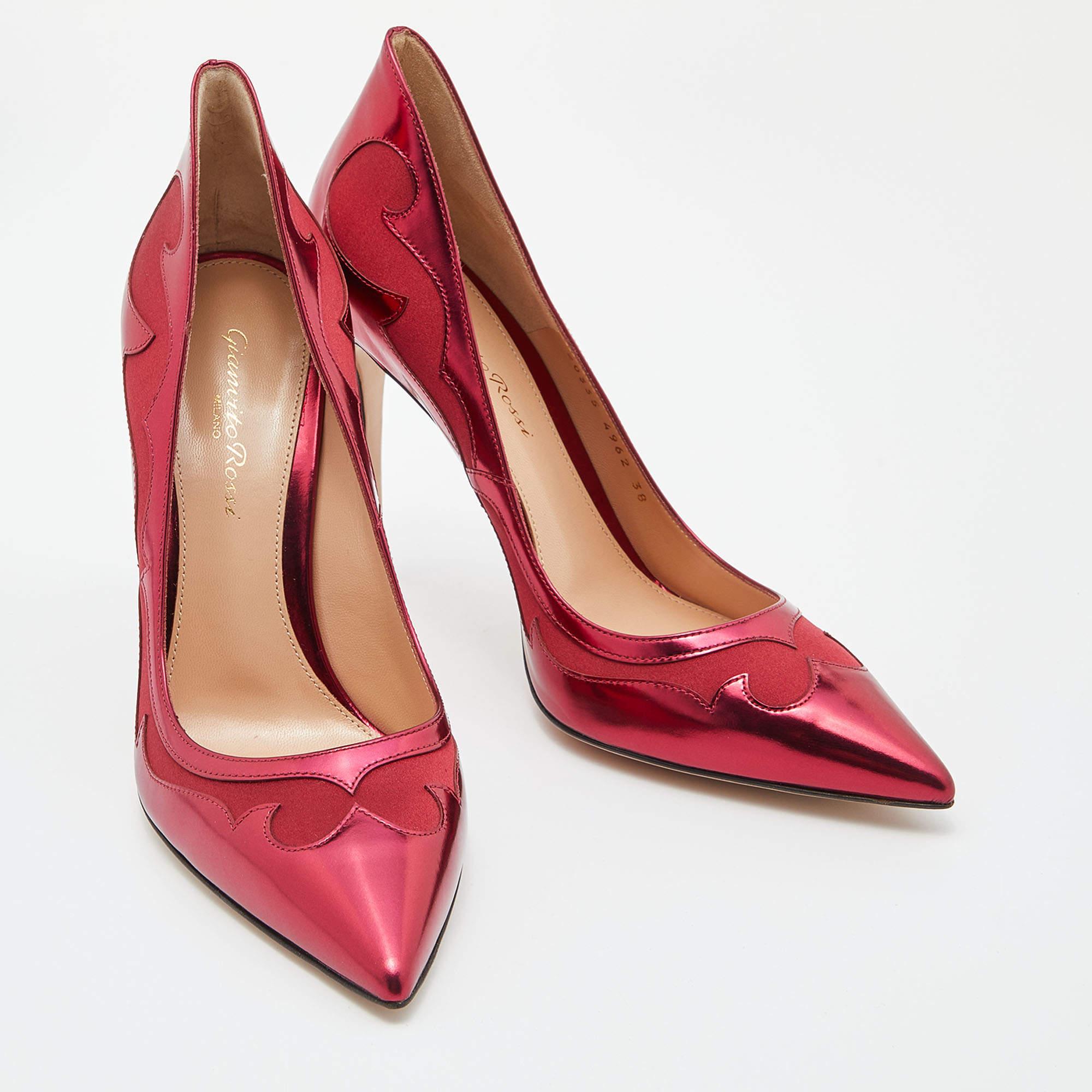 Women's Gianvito Rossi Burgundy Laser Cut Leather and Satin Pointed Toe Pumps Size 38 For Sale
