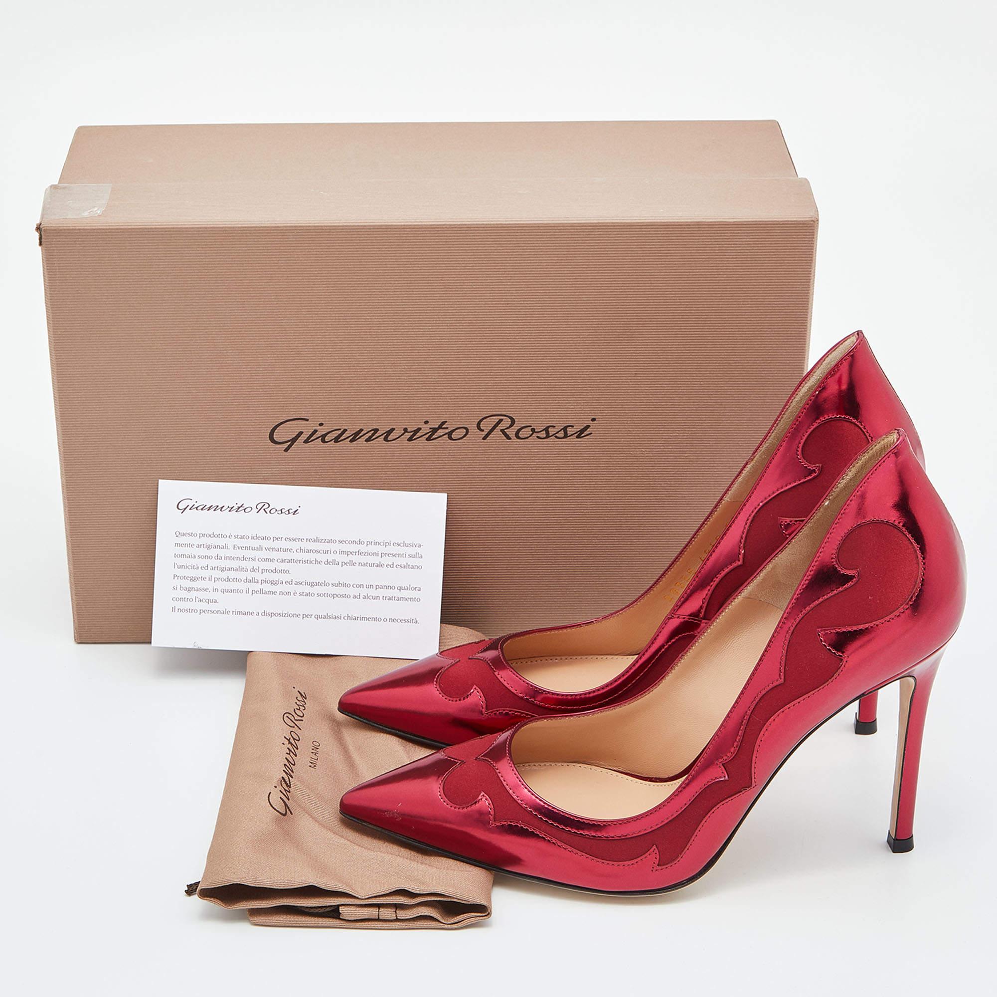 Gianvito Rossi Burgundy Laser Cut Leather and Satin Pointed Toe Pumps Size 38 2
