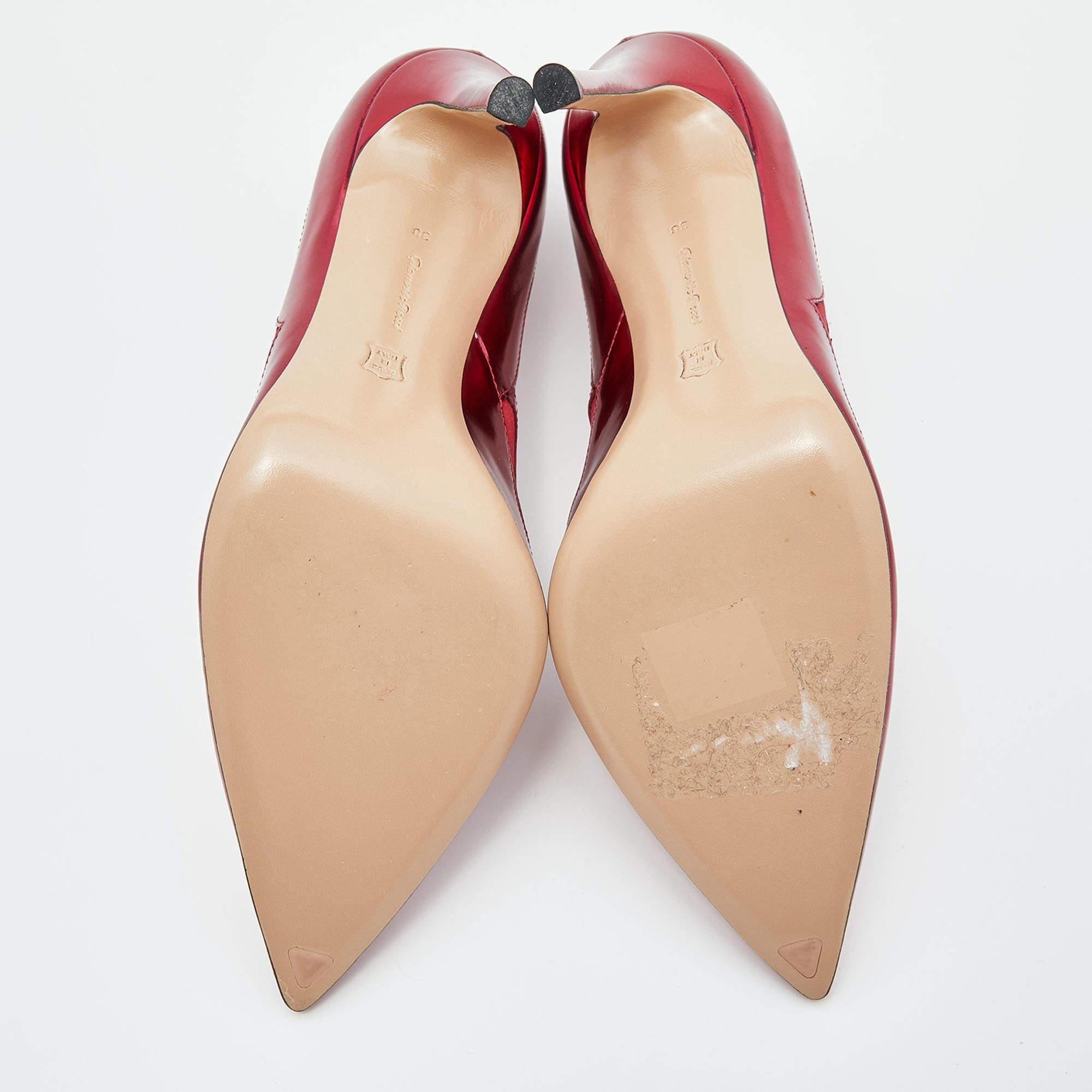 Gianvito Rossi Burgundy Laser Cut Leather and Satin Pointed Toe Pumps Size 38 4