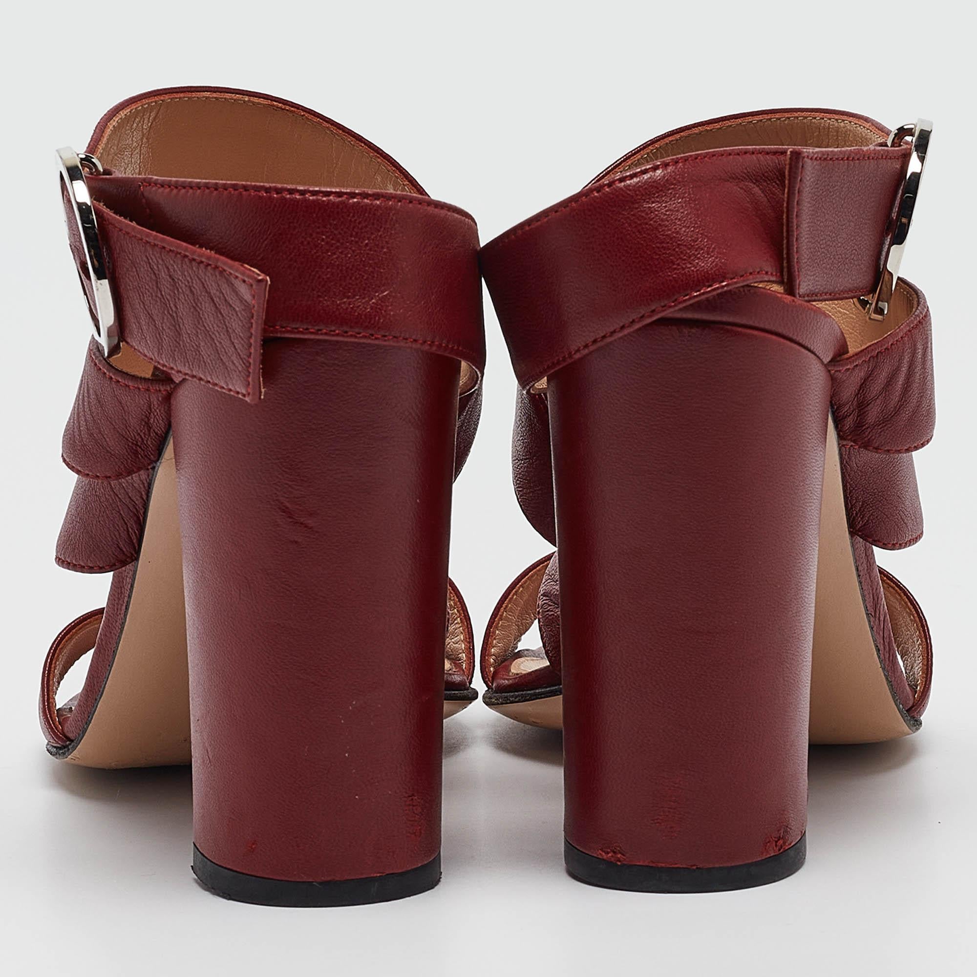 Women's Gianvito Rossi Burgundy Leather Ankle Wrap Sandals Size 39 For Sale