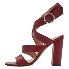 Gianvito Rossi Burgundy Leather Ankle Wrap Sandals Size 39