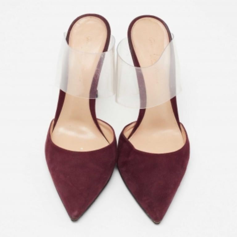 Gianvito Rossi - Mules à bout pointu en daim et plexiglas PVC bordeaux, taille 38 Pour femmes en vente