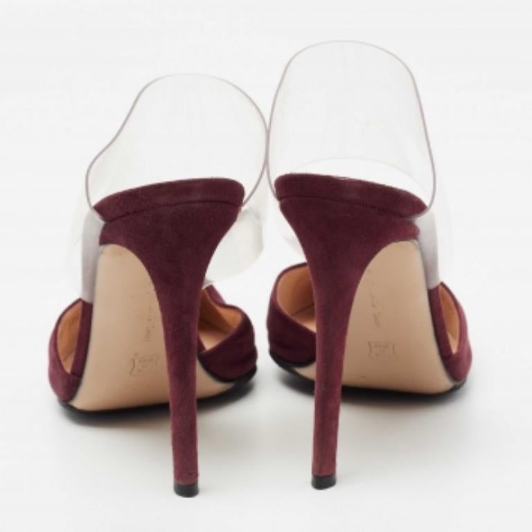 Gianvito Rossi - Mules à bout pointu en daim et plexiglas PVC bordeaux, taille 38 en vente 1