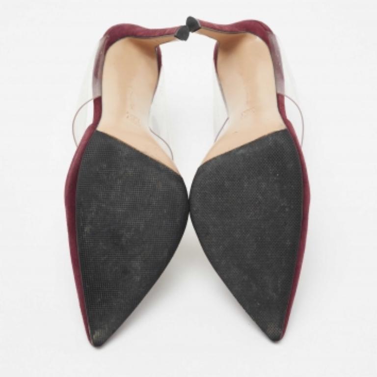 Gianvito Rossi - Mules à bout pointu en daim et plexiglas PVC bordeaux, taille 38 en vente 2