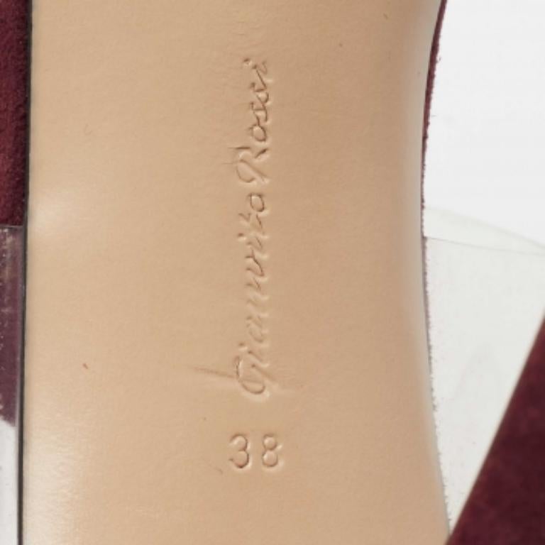 Gianvito Rossi - Mules à bout pointu en daim et plexiglas PVC bordeaux, taille 38 en vente 4
