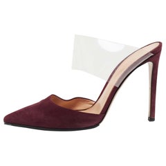 Gianvito Rossi Burgundy Suede and PVC Plexi Pointed Toe Mule Sandals Size 38