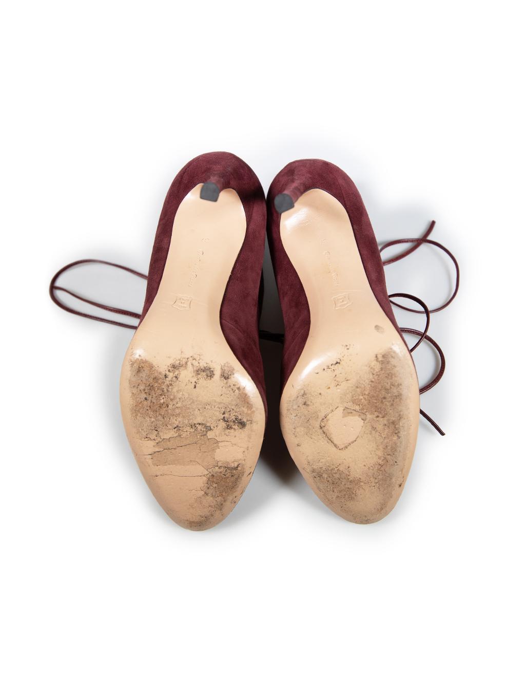 Gianvito Rossi Burgundy Suede Lace Up Ankle Boots Size IT 37 In Good Condition For Sale In London, GB