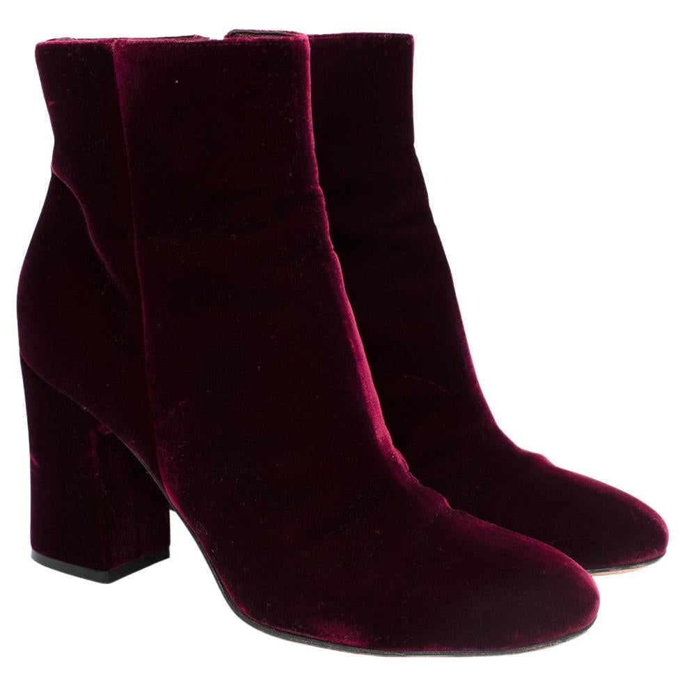 Gianvito Rossi Burgundy Velvet Heeled Ankle Boots For Sale