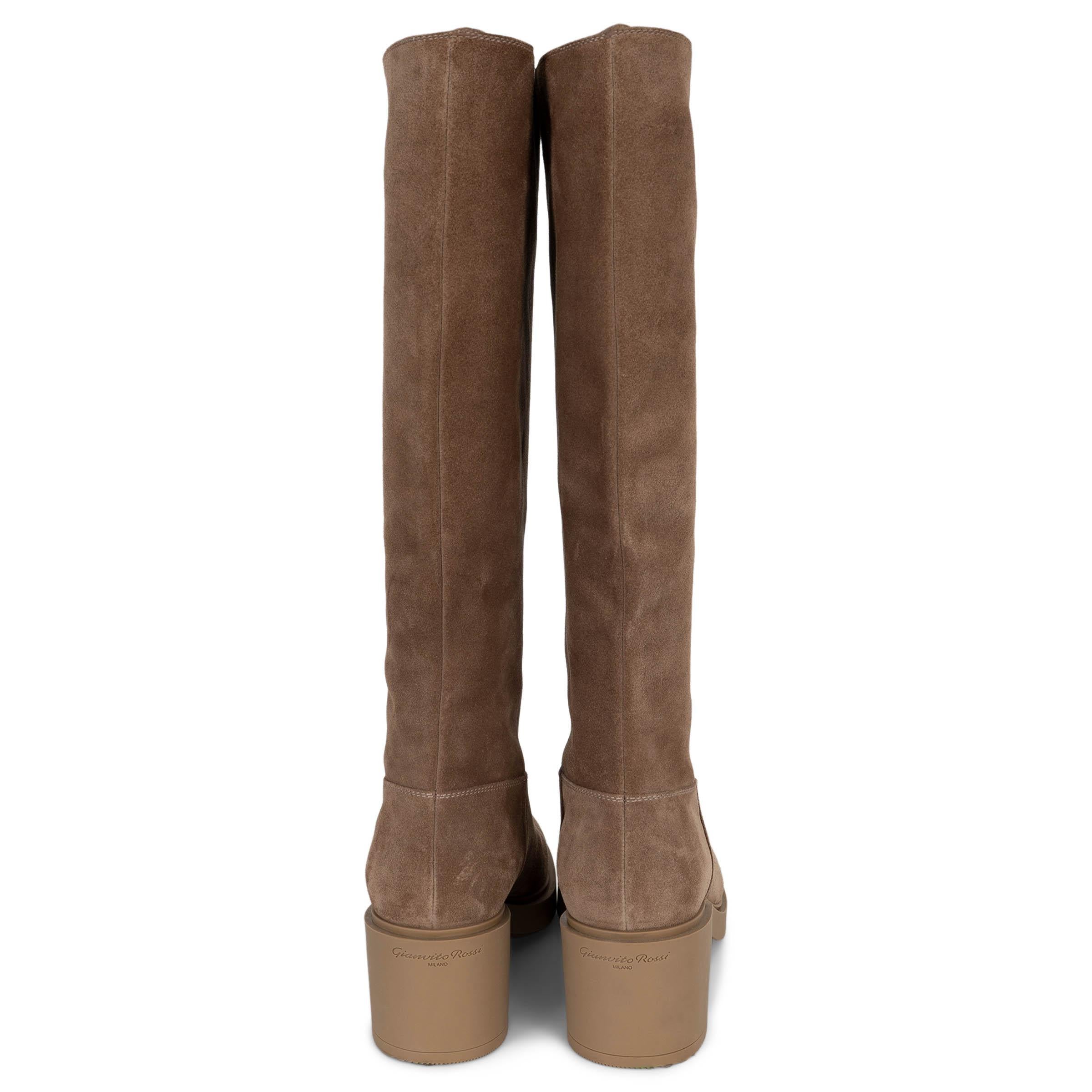 GIANVITO ROSSI camel daim marron 2021 HYNDE BLOCK HEEL Bottes Chaussures 38.5 Excellent état - En vente à Zürich, CH