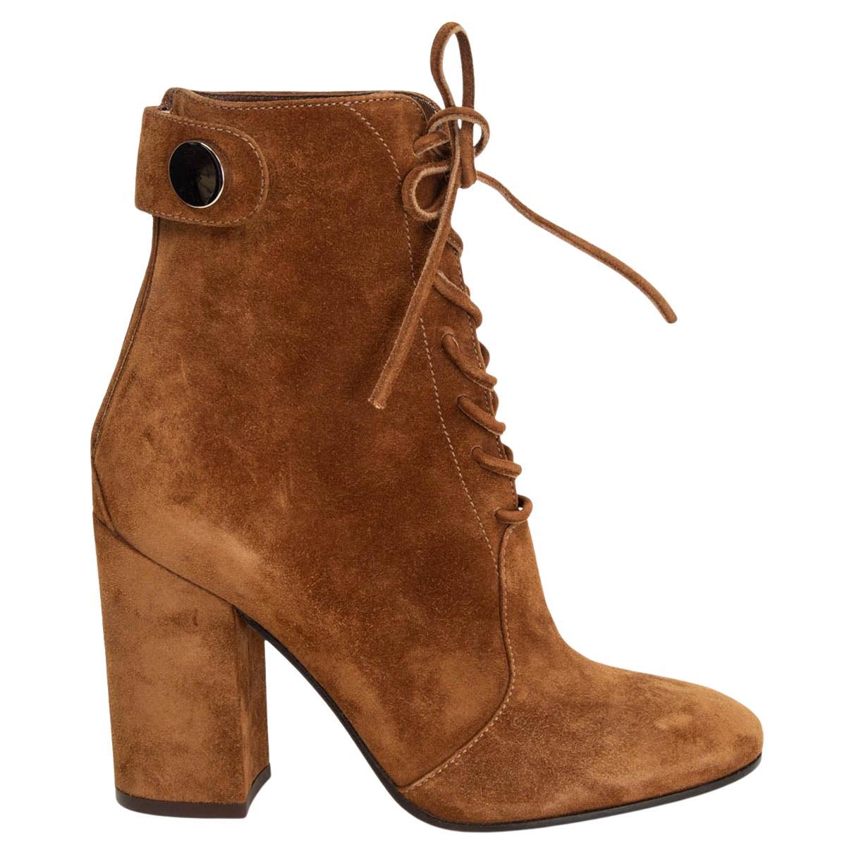 GIANVITO ROSSI camel brown suede FINLAY Ankle Boots Shoes 36 For Sale
