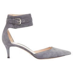 GIANVITO ROSSI Camilapi Camoscio Lapi grey suede cuff ankle pumps EU37.5
