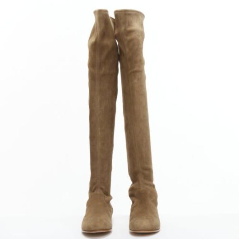 Marron GIANVITO ROSSI Camoscio bottes cuissardes plates en daim marron EU37 en vente