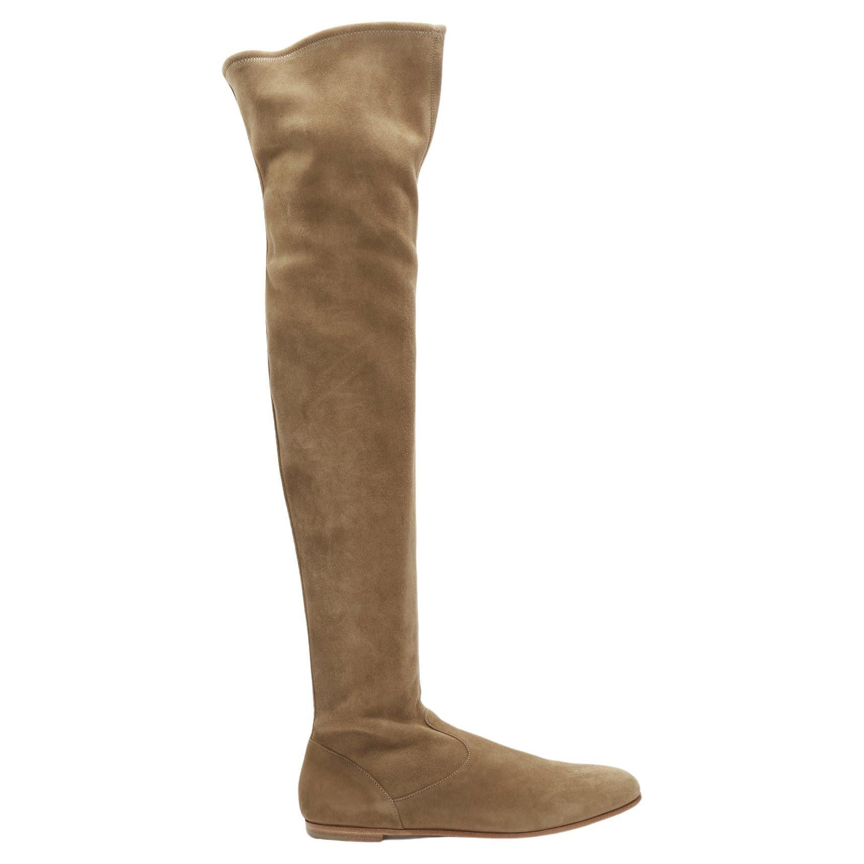 GIANVITO ROSSI Camoscio brown suede flat thigh high boots EU37 For Sale