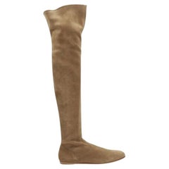 GIANVITO ROSSI Camoscio brown suede flat thigh high boots EU37