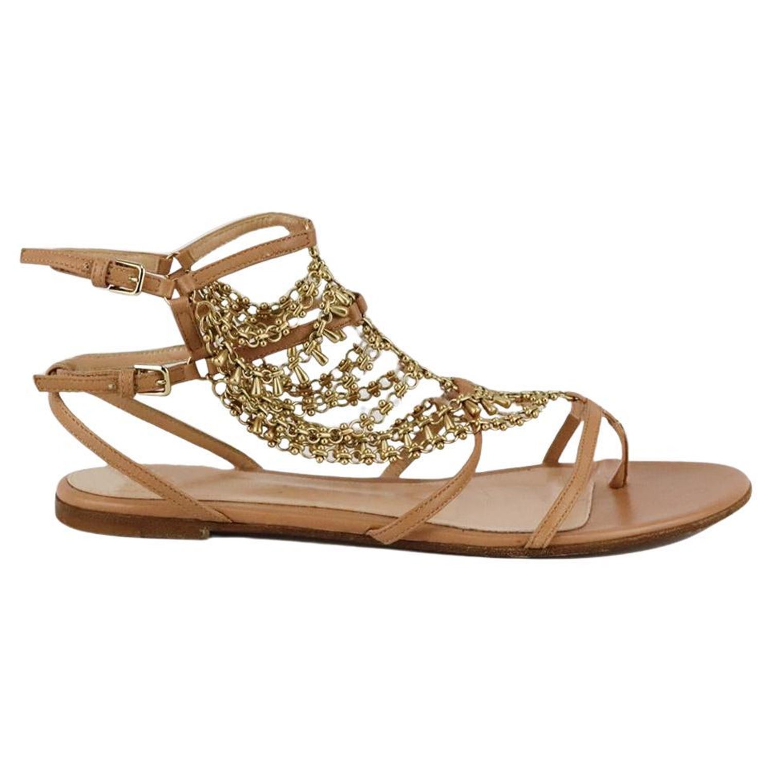 Gianvito Rossi Chain Embellished Leather Sandals Eu 38 Uk 5 Us 8 For Sale  at 1stDibs