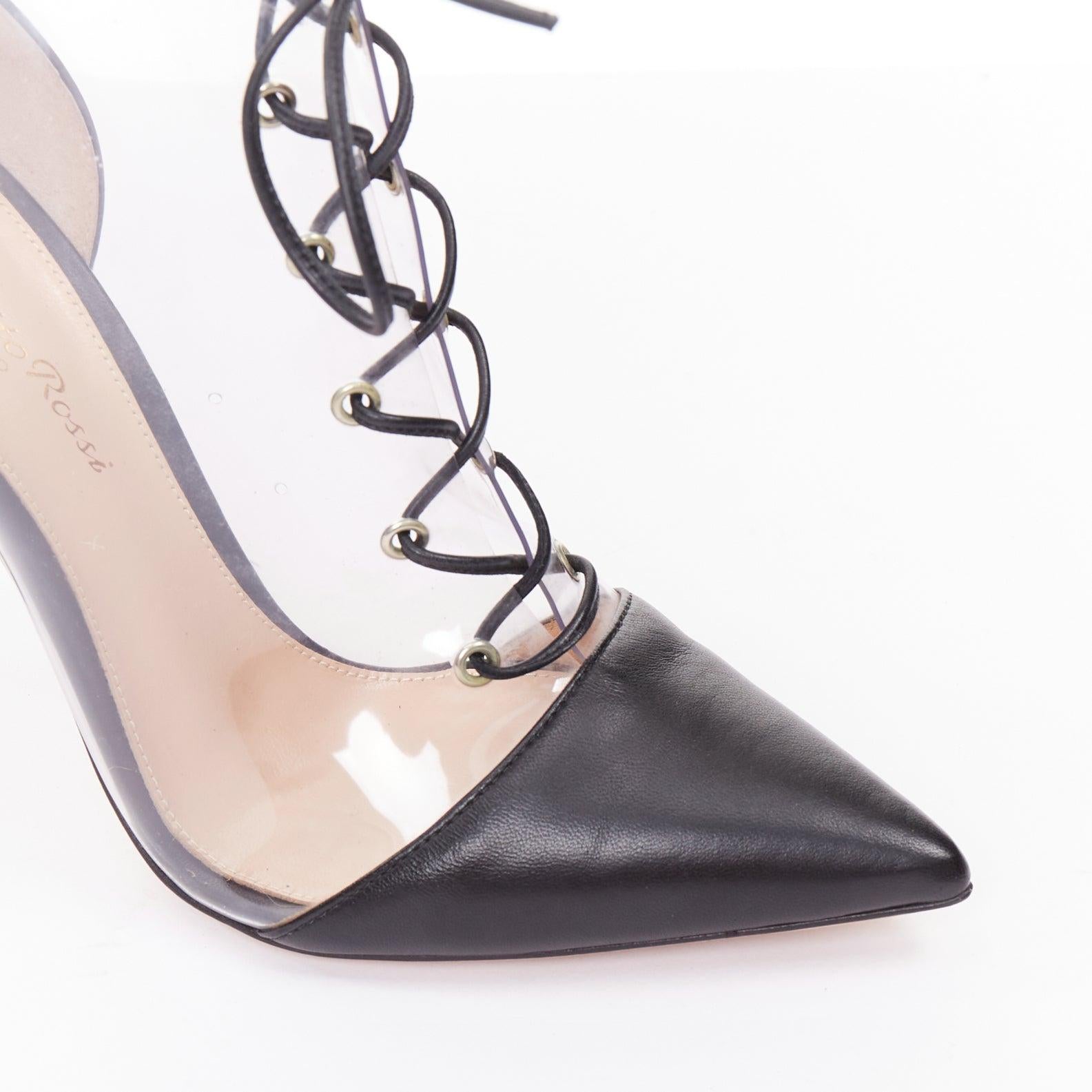 GIANVITO ROSSI Botines de piel negra con puntera de encaje de PVC transparente EU36 en venta 1