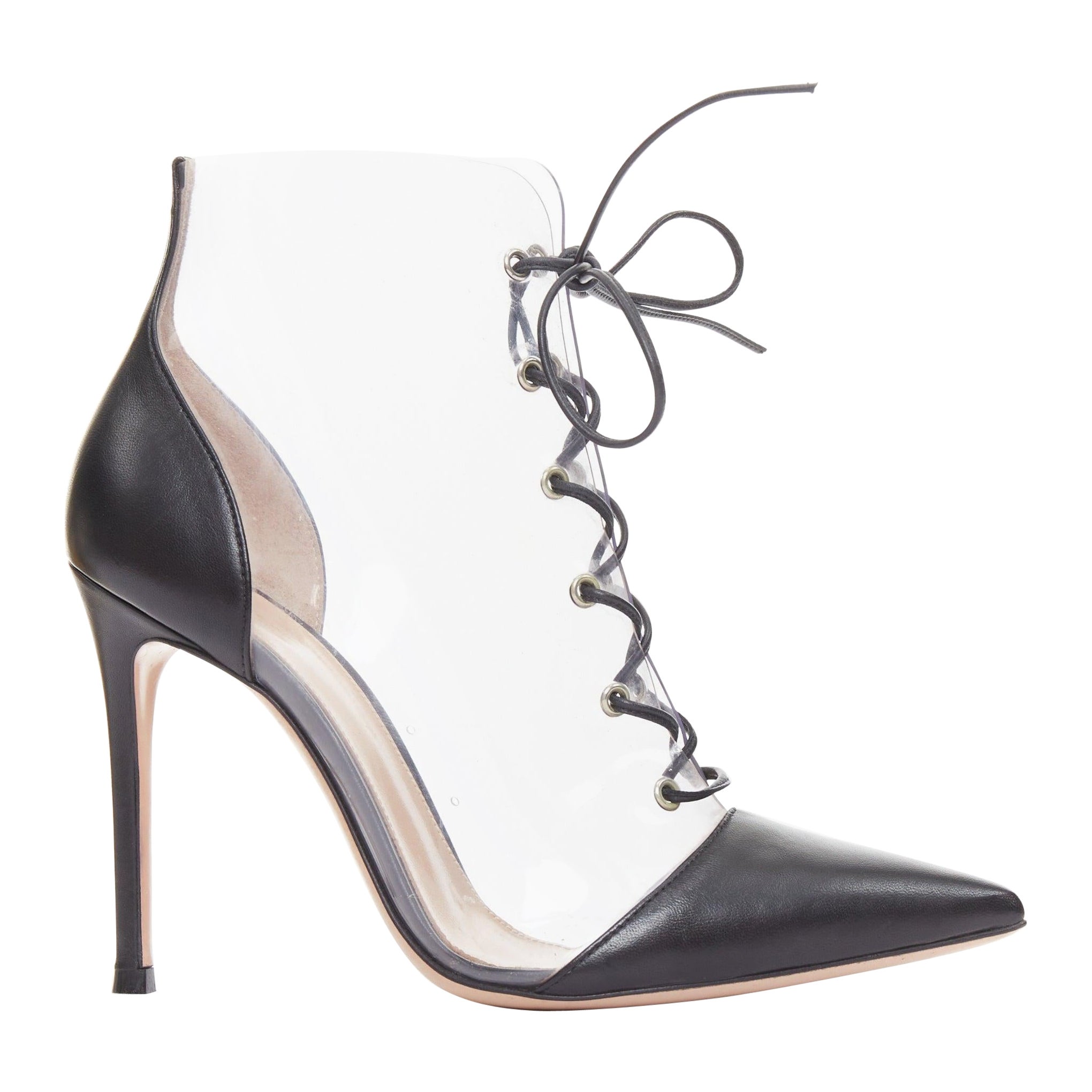 GIANVITO ROSSI Botines de piel negra con puntera de encaje de PVC transparente EU36 en venta