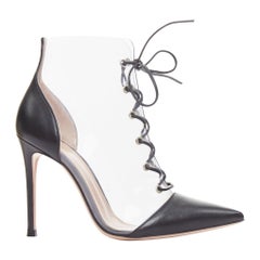 GIANVITO ROSSI Botines de piel negra con puntera de encaje de PVC transparente EU36