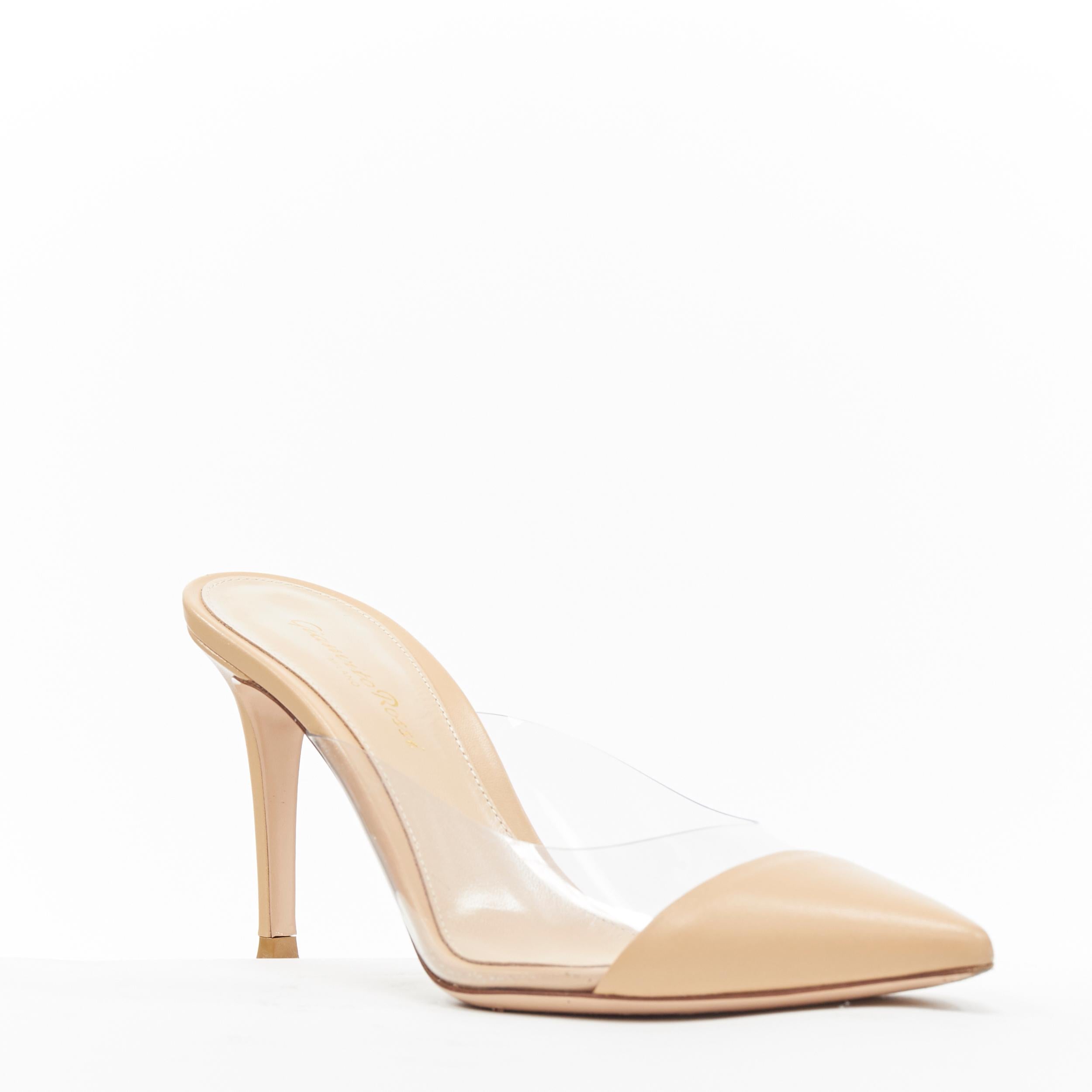 GIANVITO ROSSI clear PVC nude leather toe cap pointed toe mule heel EU38
Brand: Gianvito Rossi
Designer: Gianvito Rossi
Model Name / Style: PVC mule
Material: Leather, PVC
Color: Beige
Pattern: Solid
Extra Detail: PVC clear mule.
Made in: