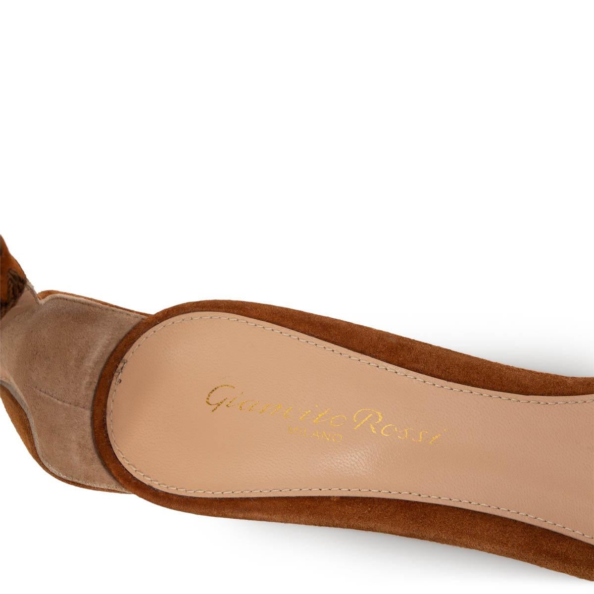 GIANVITO ROSSI cognac brown suede PORTOFINO 105 Sandals Shoes 37.5 In Excellent Condition For Sale In Zürich, CH
