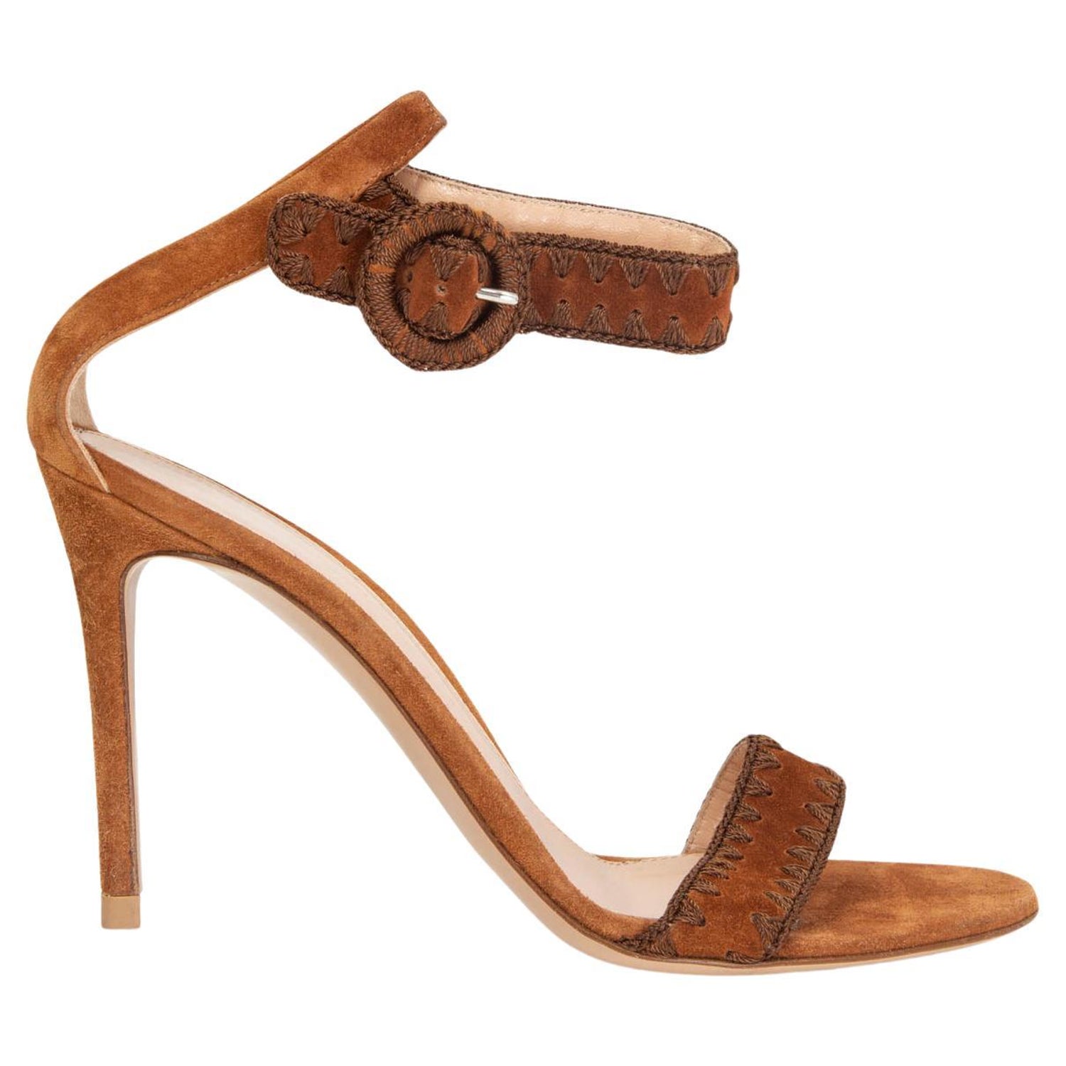 GIANVITO ROSSI cognac brown suede PORTOFINO 105 Sandals Shoes 37.5 For Sale  at 1stDibs