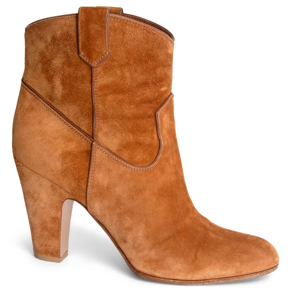 GIANVITO ROSSI cognac brown suede WESTERN COWBOY ANKLE Boots Shoes 40.5 For Sale
