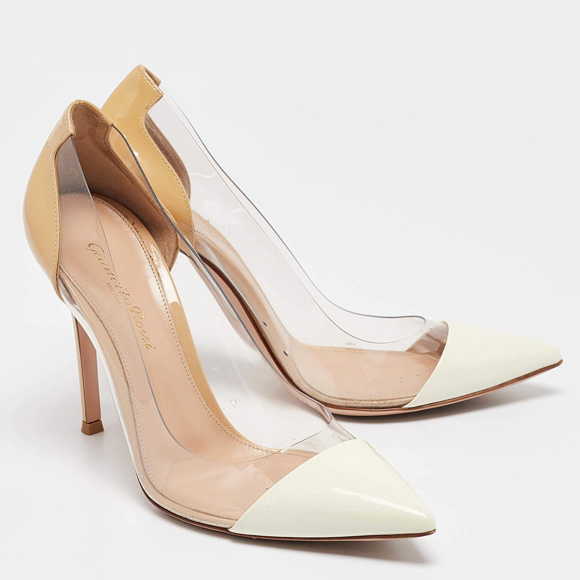 Women's Gianvito Rossi Cream/Beige Patent Leather and PVC Plexi Pumps Size 38