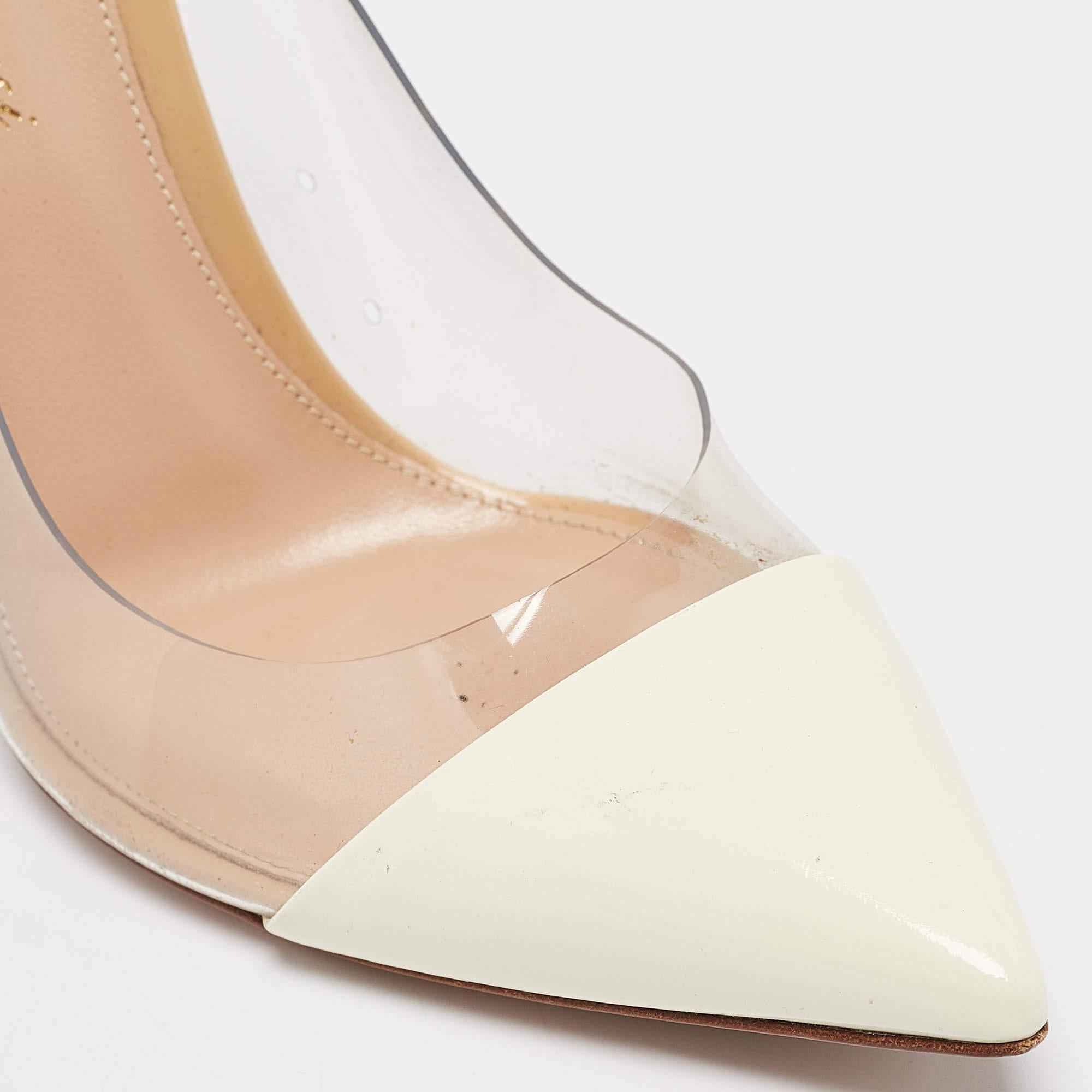 Gianvito Rossi Cream/Beige Patent Leather and PVC Plexi Pumps Size 38 3