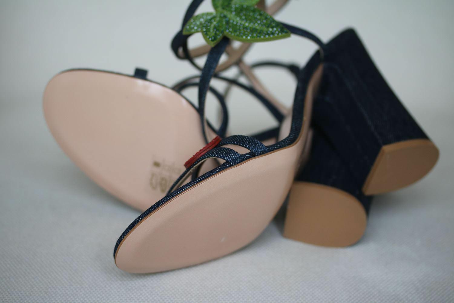 Black Gianvito Rossi Crystal-Embellished Denim Sandals 