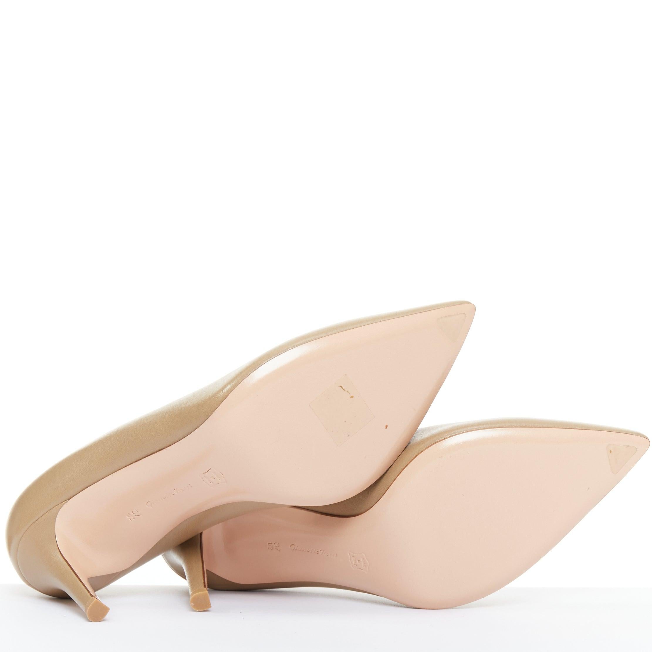 GIANVITO ROSSI dark beige leather V vamp point toe pumps EU37.5 For Sale 6