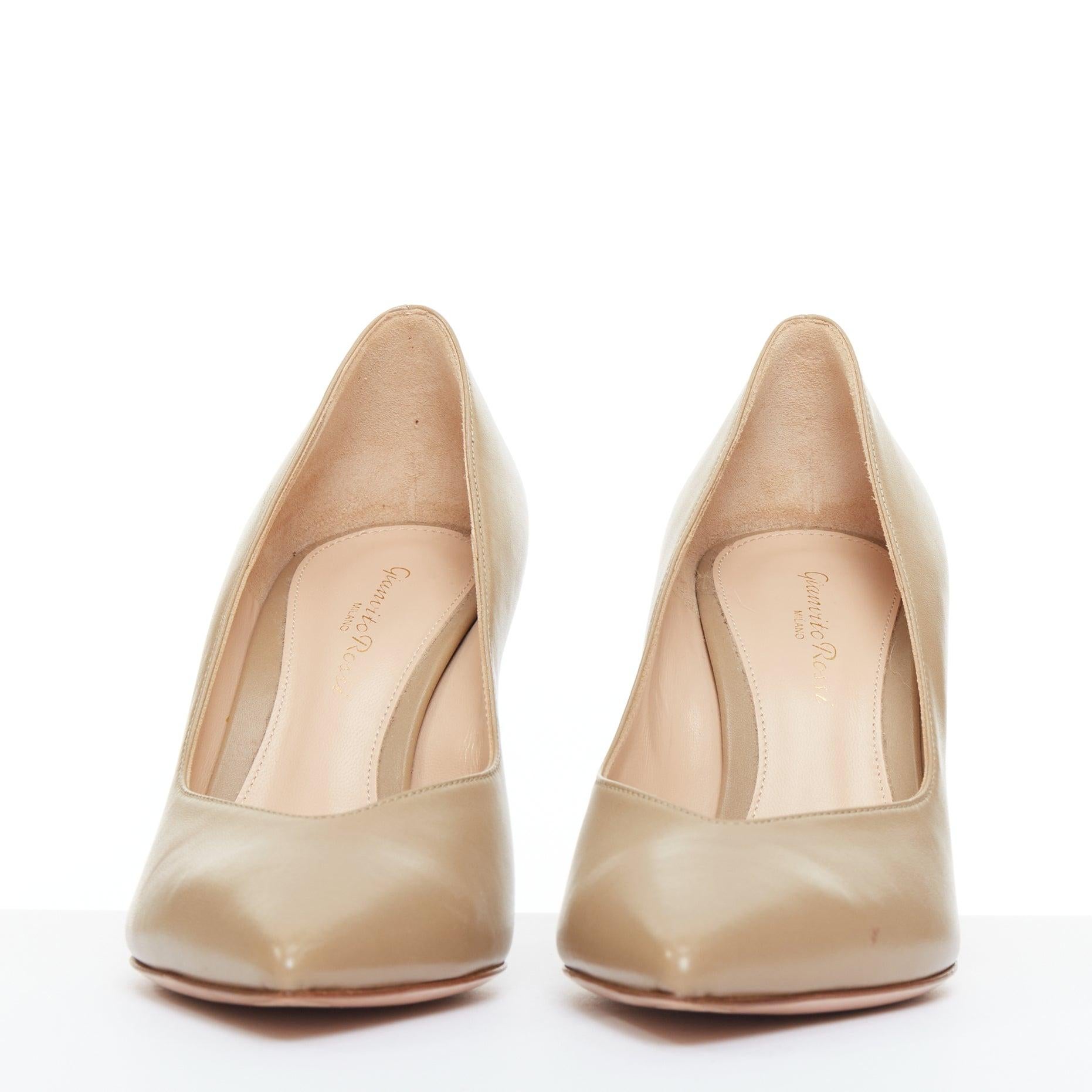 Beige GIANVITO ROSSI dark beige leather V vamp point toe pumps EU37.5 For Sale