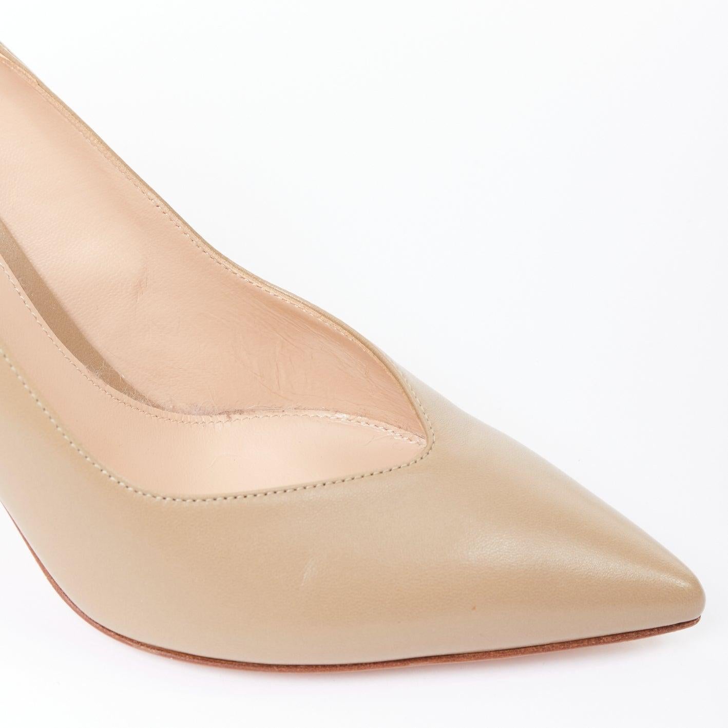 GIANVITO ROSSI dark beige leather V vamp point toe pumps EU37.5 For Sale 2