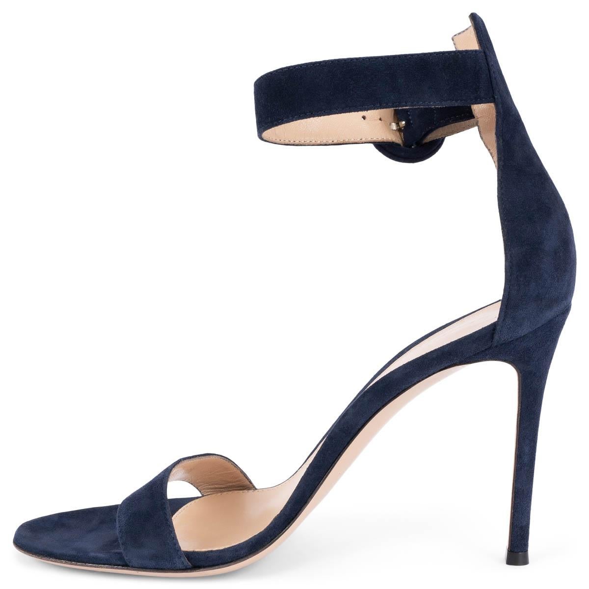 Nero GIANVITO ROSSI camoscio blu scuro PORTOFINO 105 Sandali Scarpe 37.5 in vendita