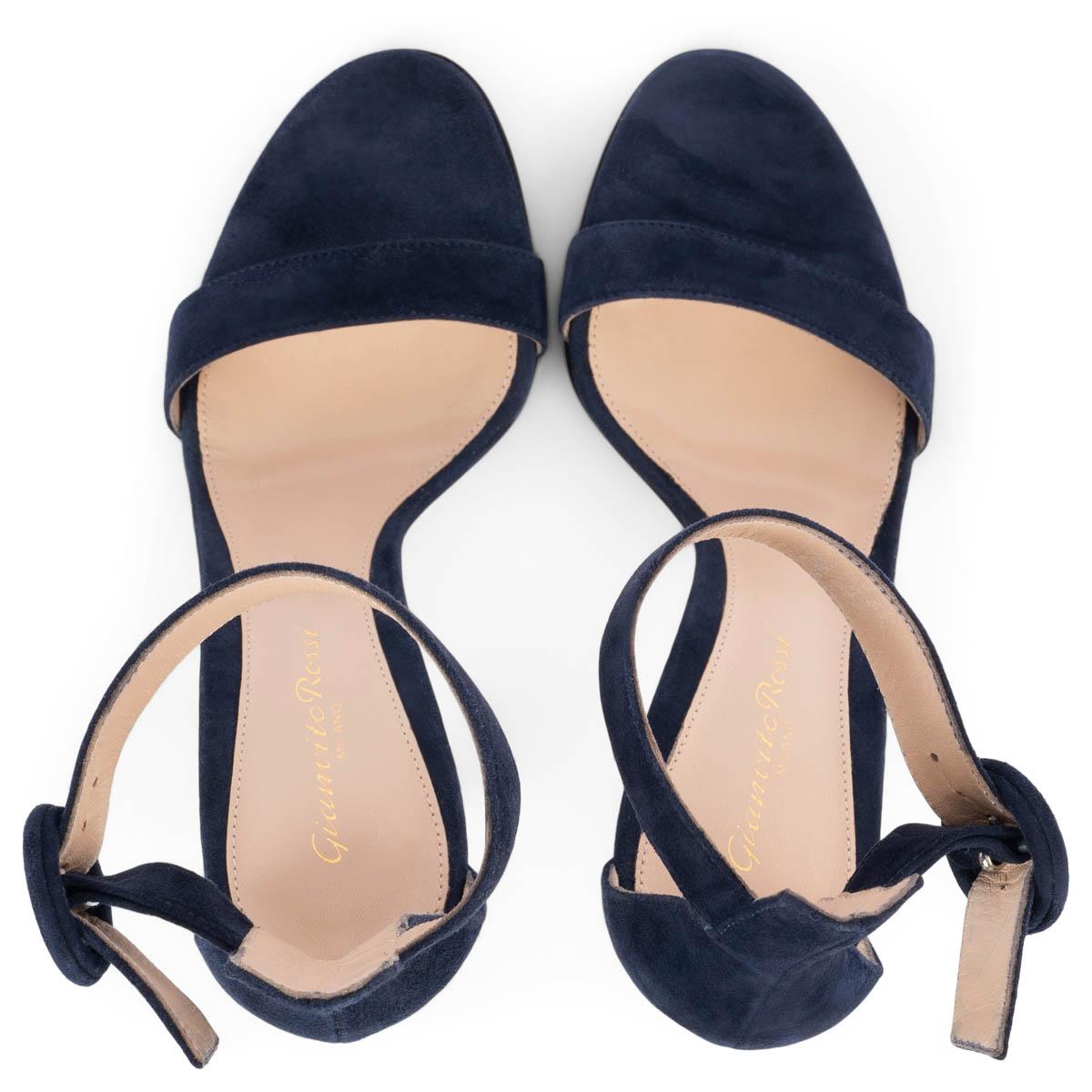 Donna GIANVITO ROSSI camoscio blu scuro PORTOFINO 105 Sandali Scarpe 37.5 in vendita