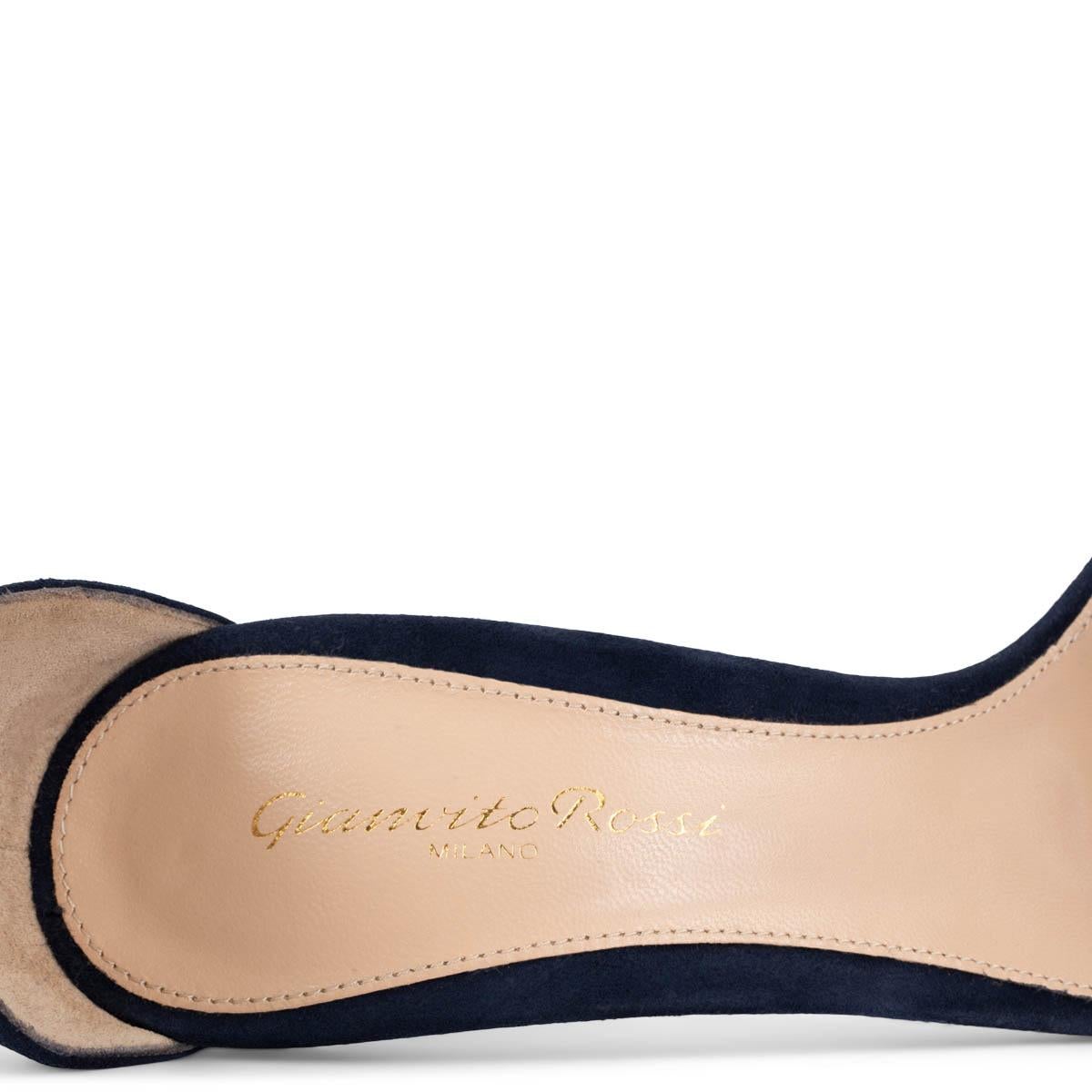 GIANVITO ROSSI camoscio blu scuro PORTOFINO 105 Sandali Scarpe 37.5 in vendita 1