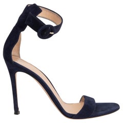 GIANVITO ROSSI dark blue suede PORTOFINO 105 Sandals Shoes 37.5
