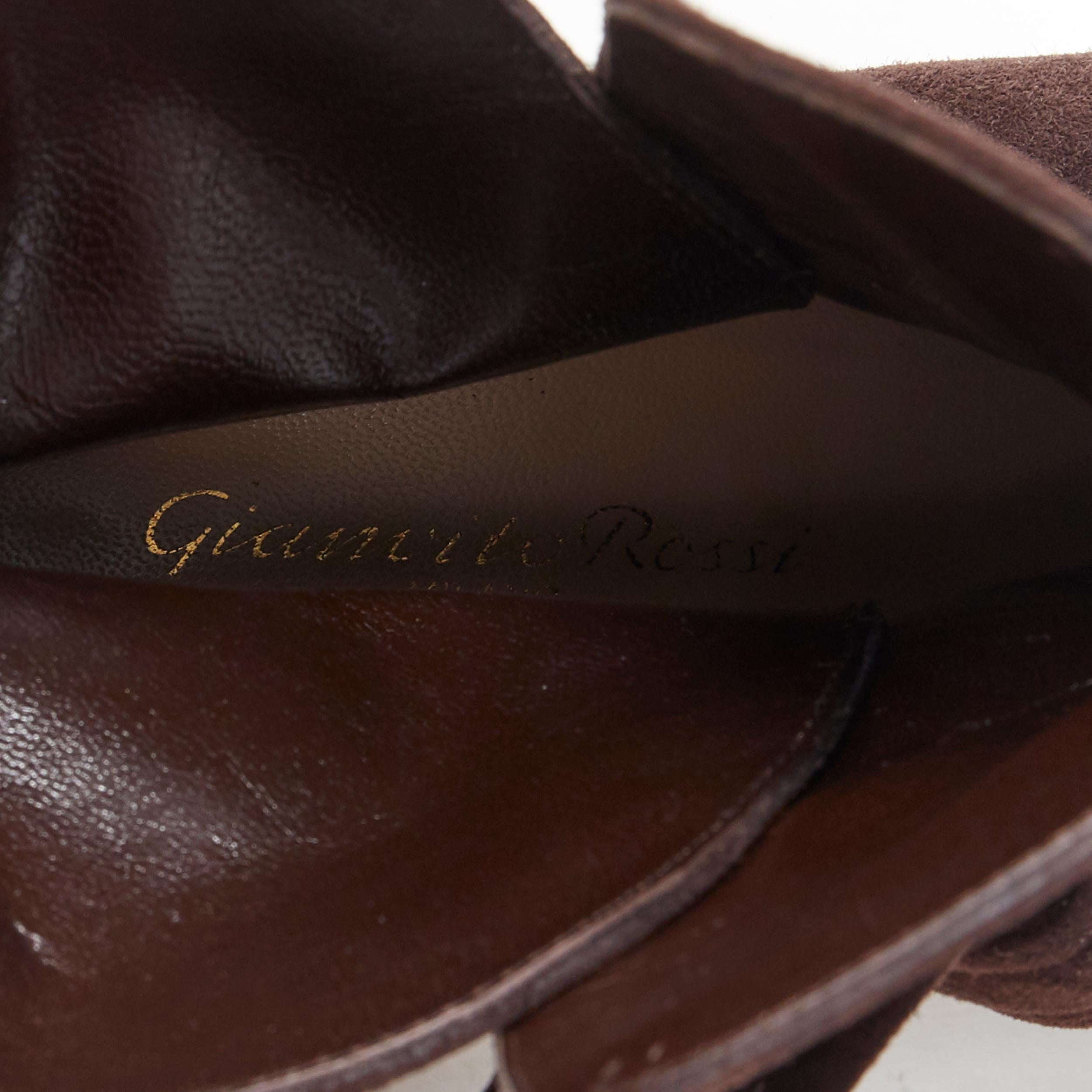 GIANVITO ROSSI dark brown suede wrap tie chunky block heel ankle boot EU37 2