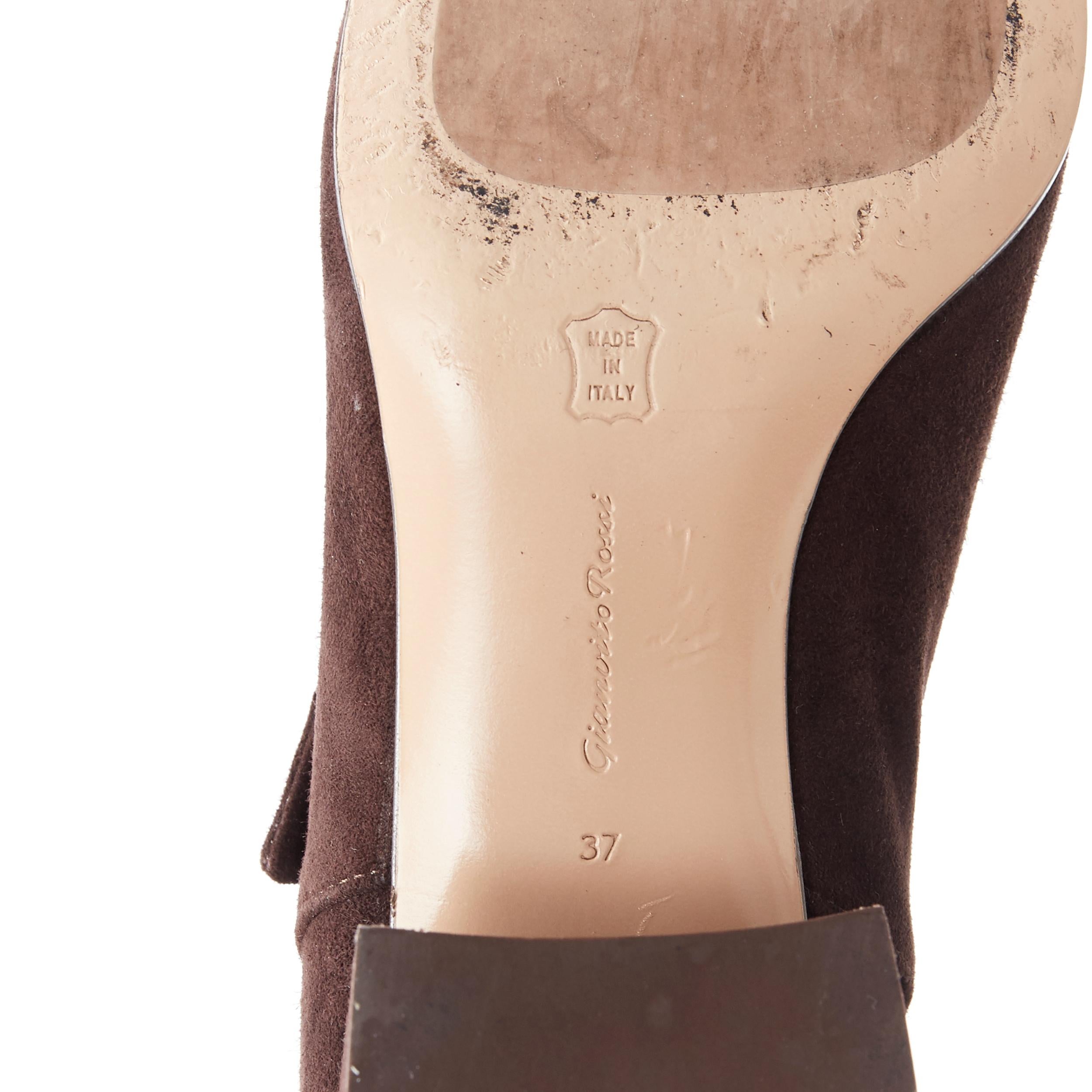 GIANVITO ROSSI dark brown suede wrap tie chunky block heel ankle boot EU37 3