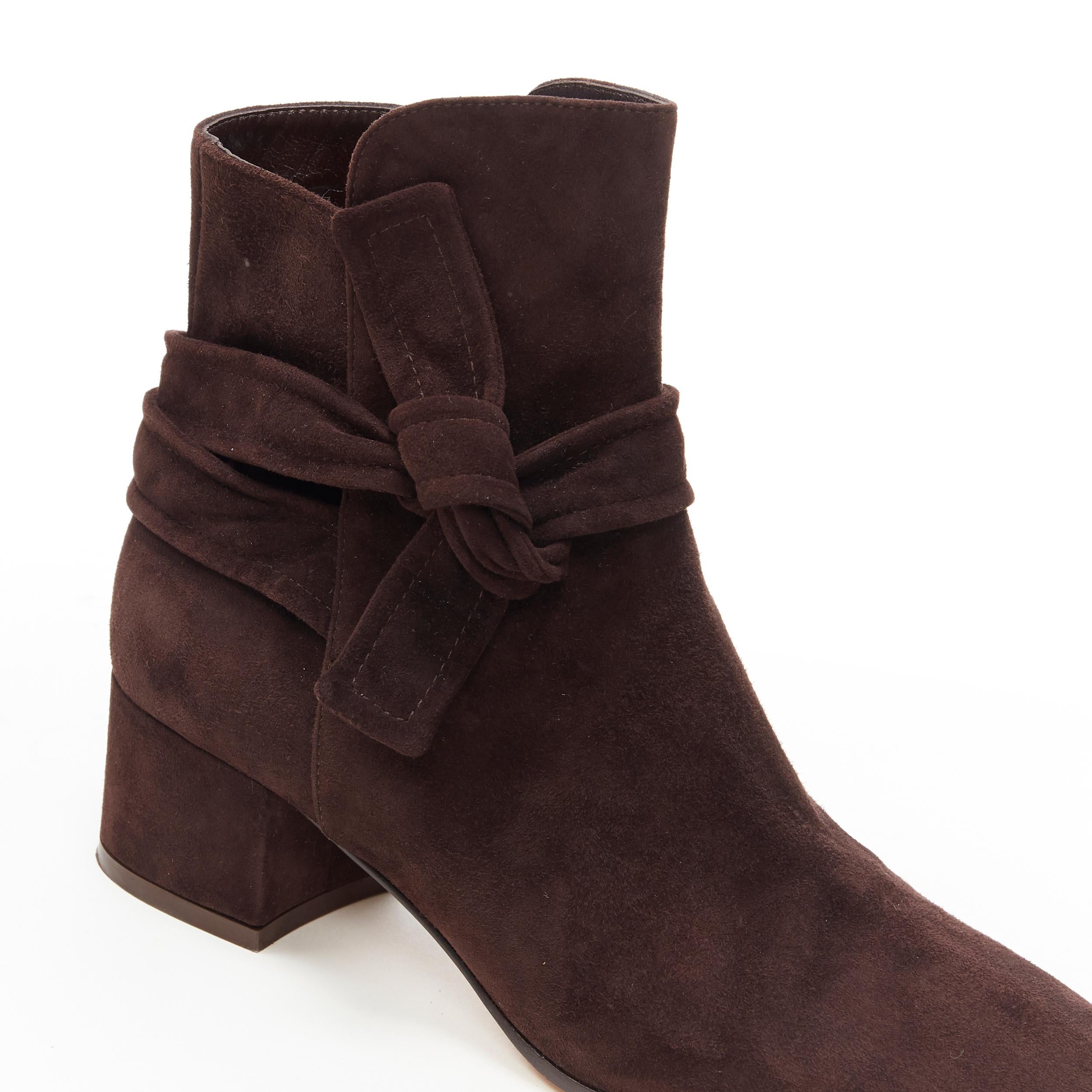 Women's GIANVITO ROSSI dark brown suede wrap tie chunky block heel ankle boot EU37